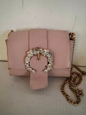 TORY BURCH GREER MINI RHINESTONE BUCKLE LEATHER CROSSBODY CHAIN BAG